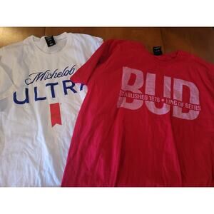 NEW Lot of 2 Beer T-Shirts: Michelob Ultra (L) & Budweiser "BUD" (XL) NWOT